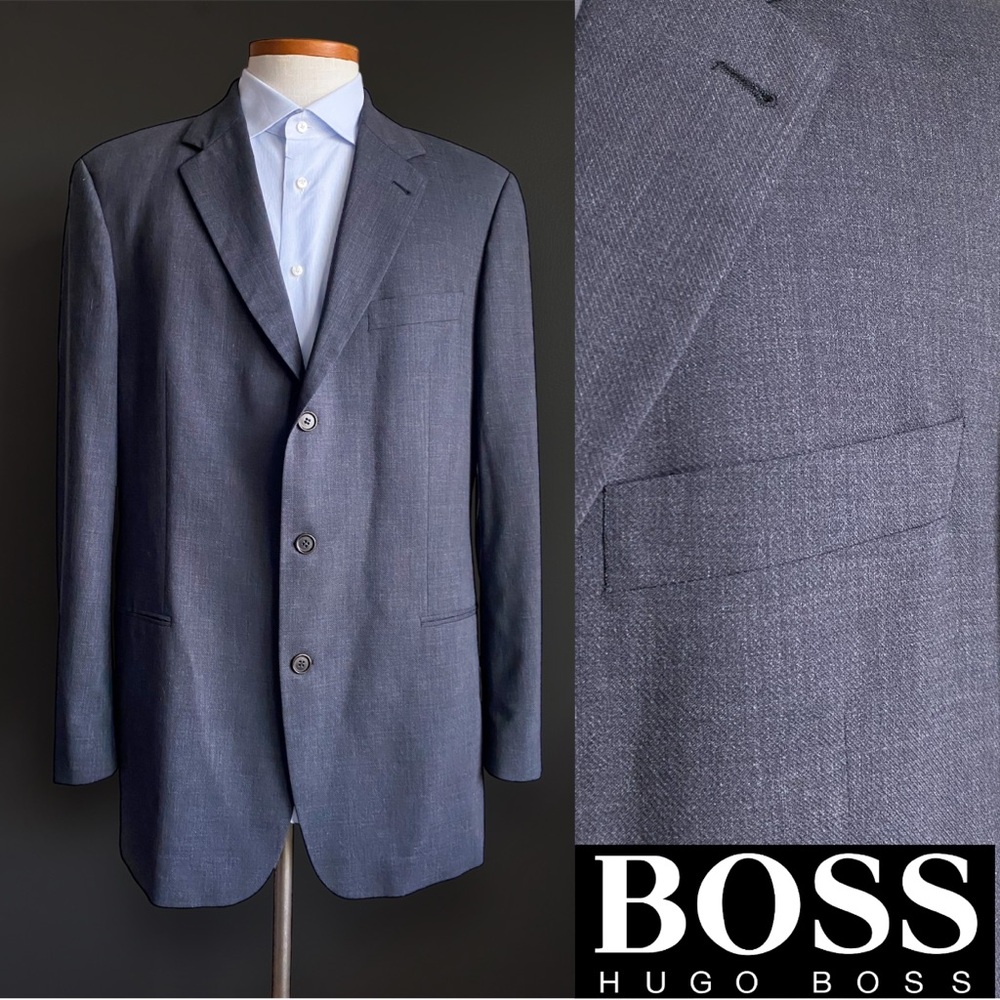 Boss Hugo Boss Men’s Blazer Sport Coat Suit Jacket Gray Wool Career Designer 48L